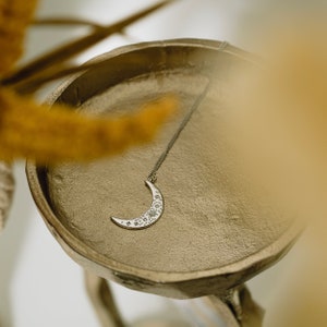 Silver Moon Necklace, Moon Pendant, Silvery Crescent Moon, Crescent Necklace, Moon and Opalite Necklace For Women image 5