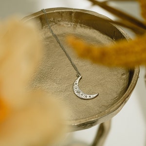Silver Moon Necklace, Moon Pendant, Silvery Crescent Moon, Crescent Necklace, Moon and Opalite Necklace For Women image 7