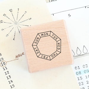 Stempel Woche Kalender Siebeneck, immerwährender Kalender für Termine, Einladungen, als Habit Tracker für Planer, Datumsstempel Holzstempel