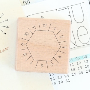 Tampon - Calendrier et horloge pour les rendez-vous, la gestion du temps et les tâches, Tampon de productivité pour planificateur/journal, Hexagone 12