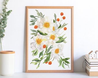 Floral Aquarell Druck, Giclée DIN A4, Blumen Wohndeko, Botanik Wanddeko, florale Illustration