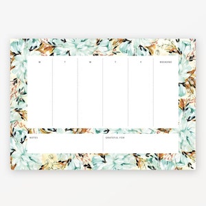 Planificador semanal A4: lista de tareas, planificador familiar, planificador diario, planificador de comidas, diseño floral, bloc de notas, planificador de menús