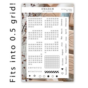 Set di timbri trasparenti Calendario per ogni mese, adatto per griglia 0,5, timbro data, timbro in silicone per il monitoraggio delle abitudini per ogni anno, accessori Bujo