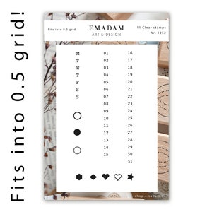 Transparante stempel met kalendermaandnummers, verticaal voor 0,5 raster, eeuwigdurende datumstempel, gewoontetrackernummers, siliconen stempel, Bujo-accessoires