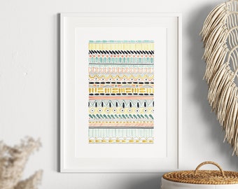 Boho Folklore watercolor print, Giclée print, Boho Wohndecor A4, abstract art folklore, geometric art, Boho Chic, Folklore No.102