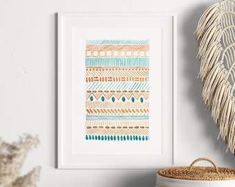 Boho Folklore watercolor print, Giclée print, Boho Wohndecor A4, abstract art folklore, geometric art, Boho Chic, Folklore No.27