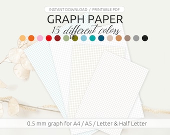 Printable - Graph paper, 15 different colors, for A4, A5, letter and half letter