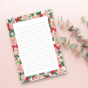 Bloc de notas para hacer lista de compras flores en blanco, bloc de notas A5, regalo del Día de la Madre, regalo para jardineros, decoración del diario del planificador, papelería