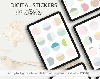 Digital Stickers Pack, 60 semi-transparent Stickers with shadow, individuel PNGs, compatible with GoodNotes and other apps