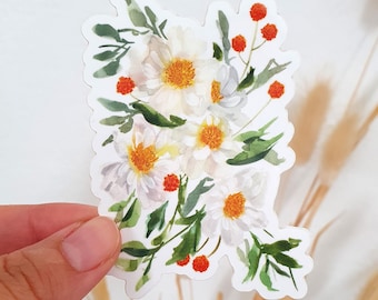 Autocollants - Fleurs sauvages, Craspedia, Marguerites, Autocollant en vinyle 5,5 x 8 cm