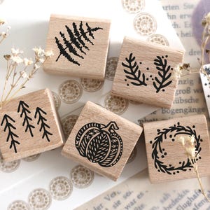 Set de tampons motifs d'automne tampon en caoutchouc citrouille carte timbre couronne d'hiver tampon en bois ambiance chaleureuse fougère forêt sapins