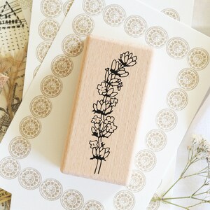 Timbre timbre plante lavande, timbre botanique en bois pour cartes, cadeau pour jardinier