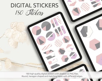 Digitale stickerset - 180 stickers met schaduwen, PNG-bestanden, compatibel met GoodNotes and Co.