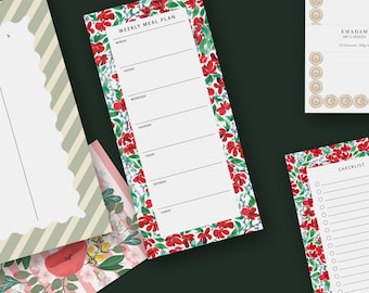 Weekly Meal Planner Notepad, Family Planner, Sustainable Paper, Gift for Her, Weekly Menu Planner, Floral Kitchen Notepad, weekly planner