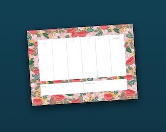 Weekly Planner Notepad – To-Do List, Family Planner, Daily Planner, Meal Planner, Floral Design, Memo Pad, Gift For Her, A4 Desk pad