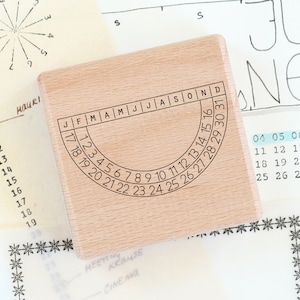 Stempel Kalender, Habit Tracker, Datumsstempel immerwährend für Planer, Journal, Halbkreis mit Monaten und Tagen