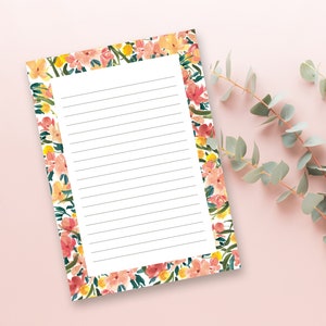 Bloc de notas para hacer lista de compras flores en blanco, bloc de notas A5, regalo del Día de la Madre, regalo para jardineros, decoración del diario del planificador, papelería