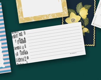 Notepad, memo pad, stationery, pad, journal pad, planner pad, writing pad - Ruled with house pattern, black/white