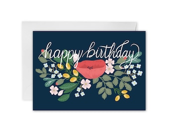 birthday card with envelope, greeting card illustrated by hand, floral birthday card, greeting card set, handpainted greeting cards