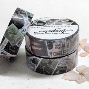 Washi Tape Vintage Style 0,60EUR per m, postzegels deco tape, grunge/steampunk stijl plakband dagboek accessoires Postzegels collectie afbeelding 1