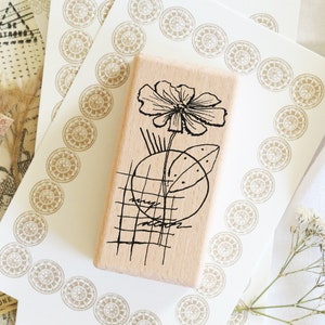 Timbre à motif de fleur pour cartes, journal de timbre de fleur, scrapook de timbre en bois, style vintage de timbre en caoutchouc - Floral abstrait No.16