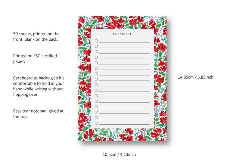 Notepad A6 Checklist Notes to Do List Daily Planner Memo Pad Flower ...