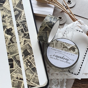 Nastro Washi stile vintage 0,60EUR al m, nastro decorativo per francobolli, accessori per diari con nastro adesivo stile grunge/steampunk - Francobolli antichi
