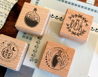 Rubber stamp - Flask, Hope, Moon, card stamp, scrapbook stamp, journal stamp