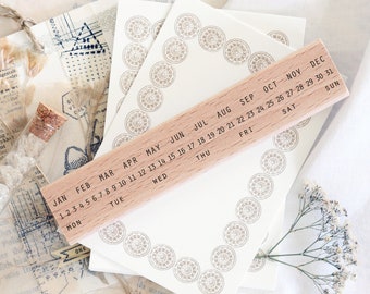 Rubber stamp Calendar date stamp, months, monthly numbers and week days, habit and goal tracker for planer/journal, lines log