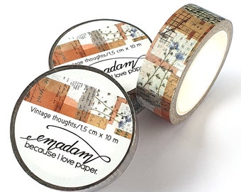 Cinta Washi Vintage 0,60 EUR por m, cinta adhesiva para diario, scrapbooking, bullet journal, bricolaje, regalo, decoración, collage y accesorios de agenda.