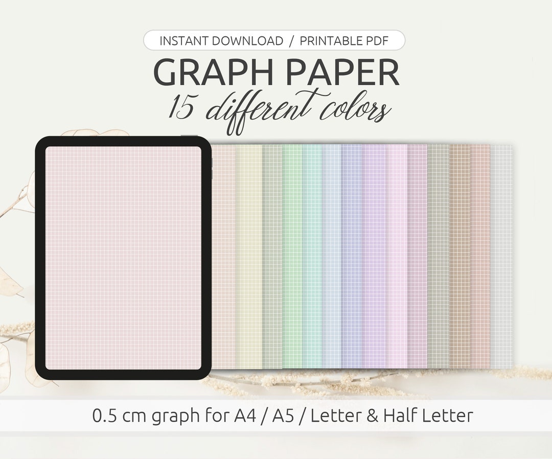 Digital Paper Pack Pastel Graph Paper, 15 Different Colors for A4, A5, Letter and Half Letter