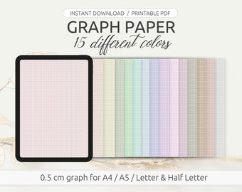Digitale papierset - geruit papier in 15 pastelkleuren met wit raster, A4, A5, letter, halve letter, ook voor GoodNotes en Co.