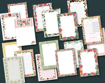 Può includere: Una collezione di blocchi note e liste di controllo a tema floreale. I blocchi presentano vari bordi floreali nei toni del rosso, rosa, giallo e verde. Alcuni blocchi hanno pagine a righe, altri liste di controllo o spazio per appunti.