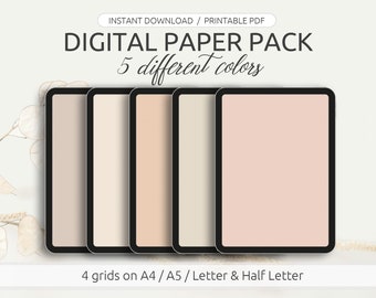 Digital Paper Pack - 4 different grids, 5 color options, for A4, A5, letter and half letter, also GoodNotes and other apps, printable