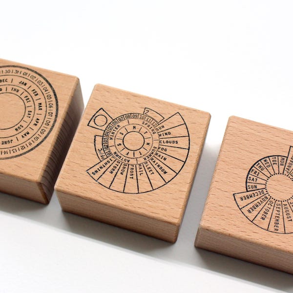 Rubber stamp set calendar for planner and journals, monthly, daily design with weather stamp