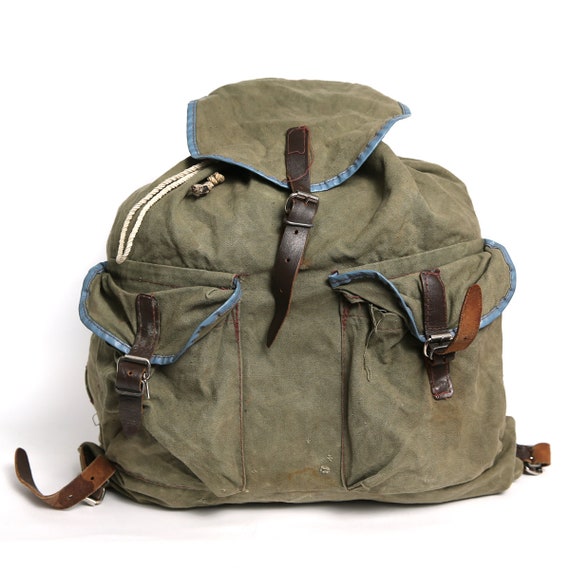 Vintage Distressed Washed Green Canvas Military Ba