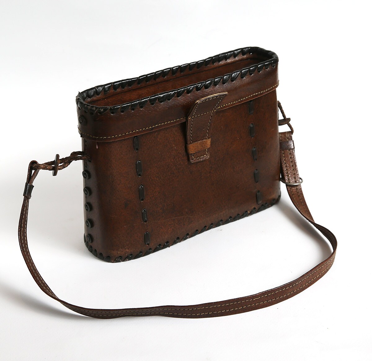 70s Messenger Brown Leather Bag Tooled Leather Handbag Woman Etsy
