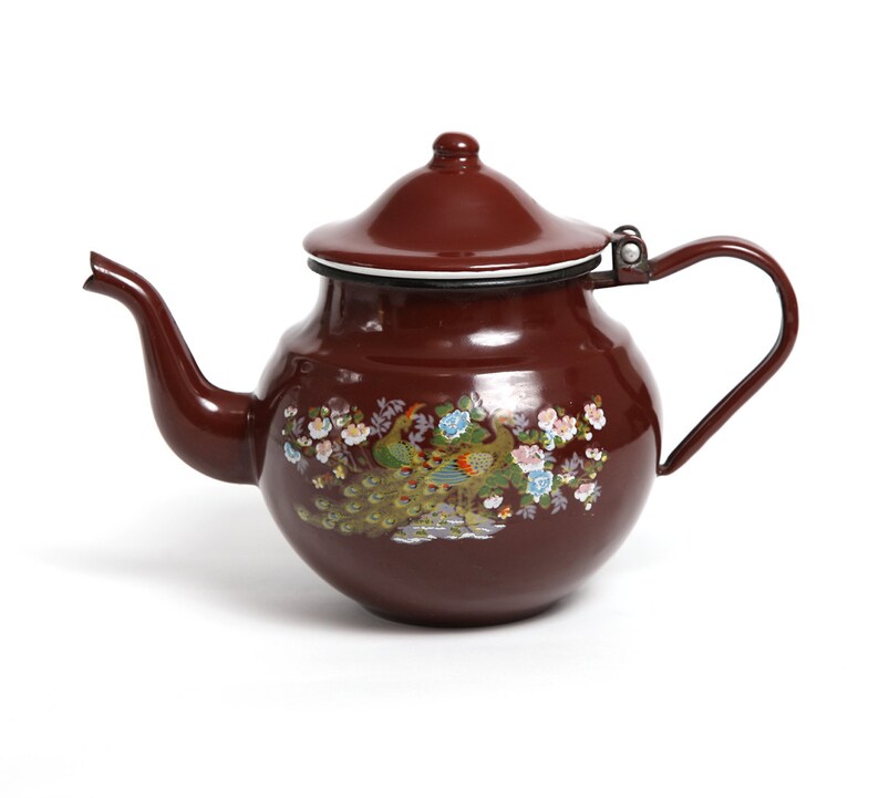 Vintage brown enamel teapot Brown Teapot shabby chic Retro Etsy
