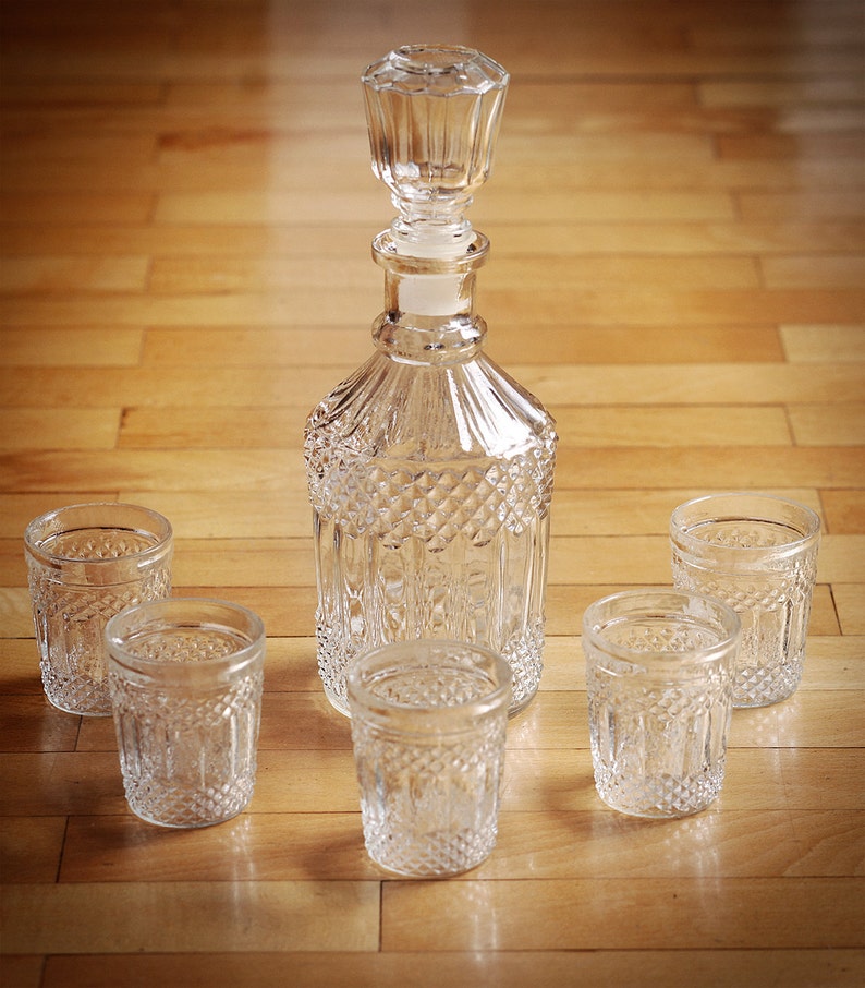 Vintage Barware Liquor Set Bar Glasses Liquor Decanters Etsy