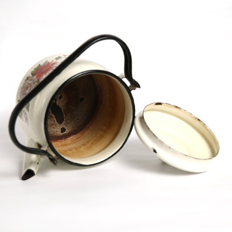 Vintage White Enamel Teapot White Teapot Shabby Chic Retro Etsy