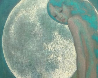 Arte Romántico - Ilustración de Sirena - Selkie - Faoi Sholas na Gealaí - Impresión de Edición Limitada