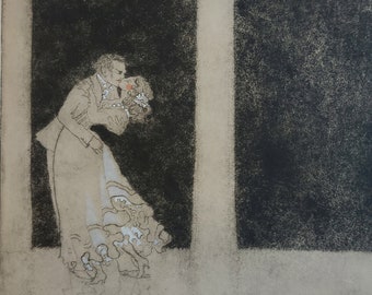 Ulysses - How He Kissed Me Under The Moorish Wall - Dry Point Etching -  Fine Art Print - Limited Edition