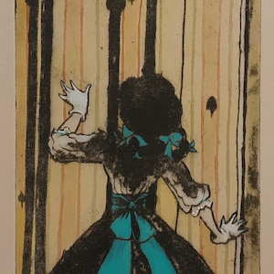Alice in Wonderland - I Can&#39;t Reach the Key! - Dry Point Etching - Limited Edition Fine Art Print- Little Alice - Too Small to Reach the Key