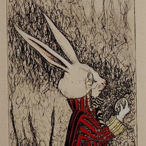 Originele Alice in Wonderland-print: ik ben laat! - Droge puntets - Limited Edition Fine Art Print