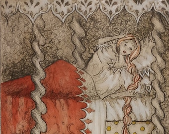 La princesse au petit pois - Eau-forte à la pointe sèche - Impression d'art en édition limitée