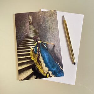 La Bella Durmiente - Ella se topó con una escalera sinuosa - Paquete de cartas - 4 tarjetas - Tarjetas de impresión de bellas artes