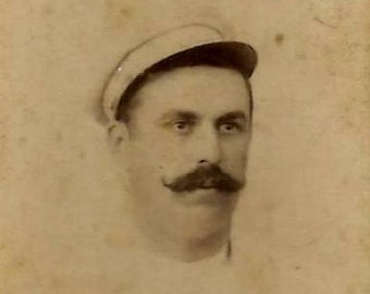 FREE SHIPPING WORLDWIDE! / Extremely Rare 1900s Original Atq Tiny 3" x W 1.7" Cdv /Portrait Man Moustache & Peaked Cap /Unknown Photographer