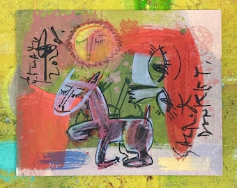 FREE SHIPPING WORLDWIDE !!! / "Sacred donkey", 2020 / Original Artwork by Jack Babiloni / Mixed Media on Canvas Mounted on Fiber Board