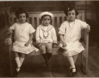 Valencia, Spain Adorable Original 1920s Spanish Rppc 3 Rich Siblings with 2 Colors Shoes by A FREE SHIPPING WORLDWIDE Vicente Crespo