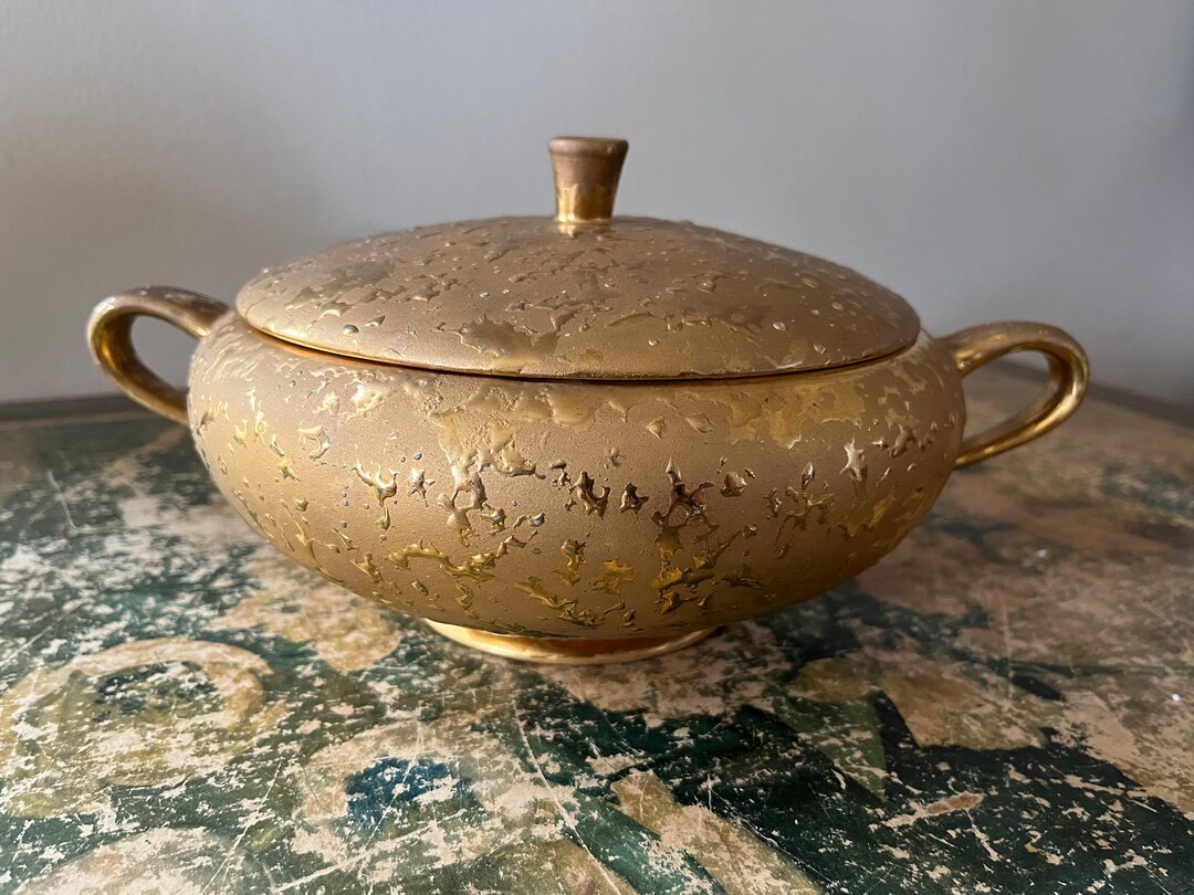 Vintage Weeping Gold Serving Dish With Lid and Handles Etsy